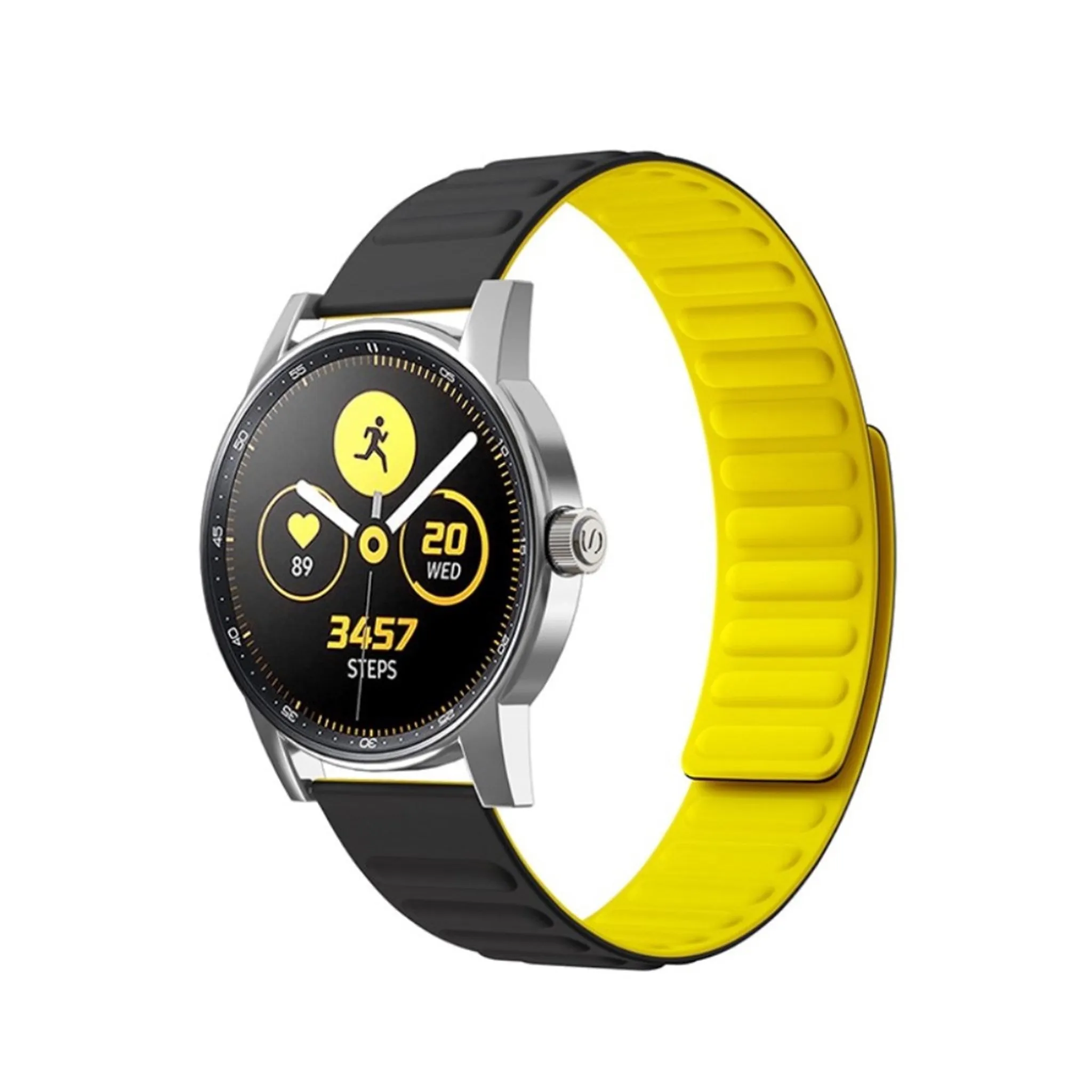 22mm Universal flexible silicone watch strap - Black / Yellow