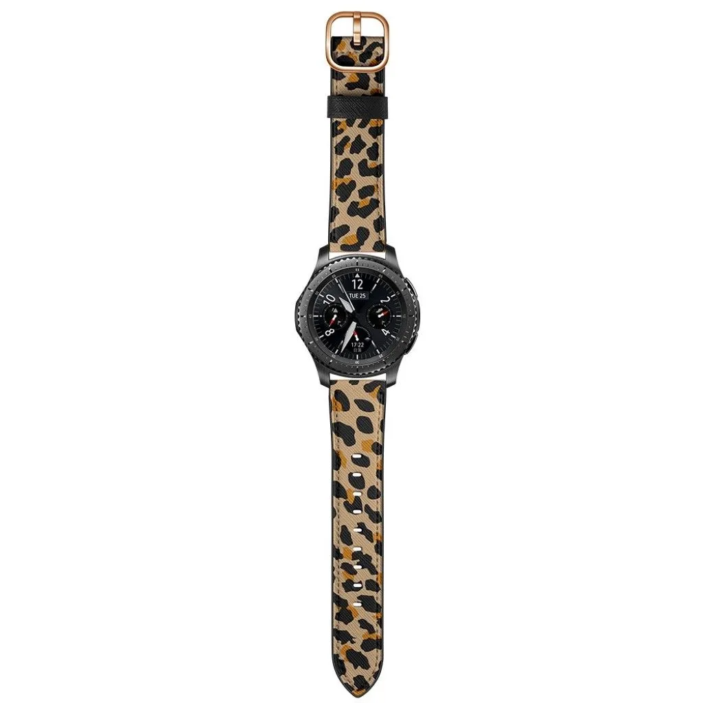 22mm Universal stylish genuine leather watch strap - Yellow Leopard Print