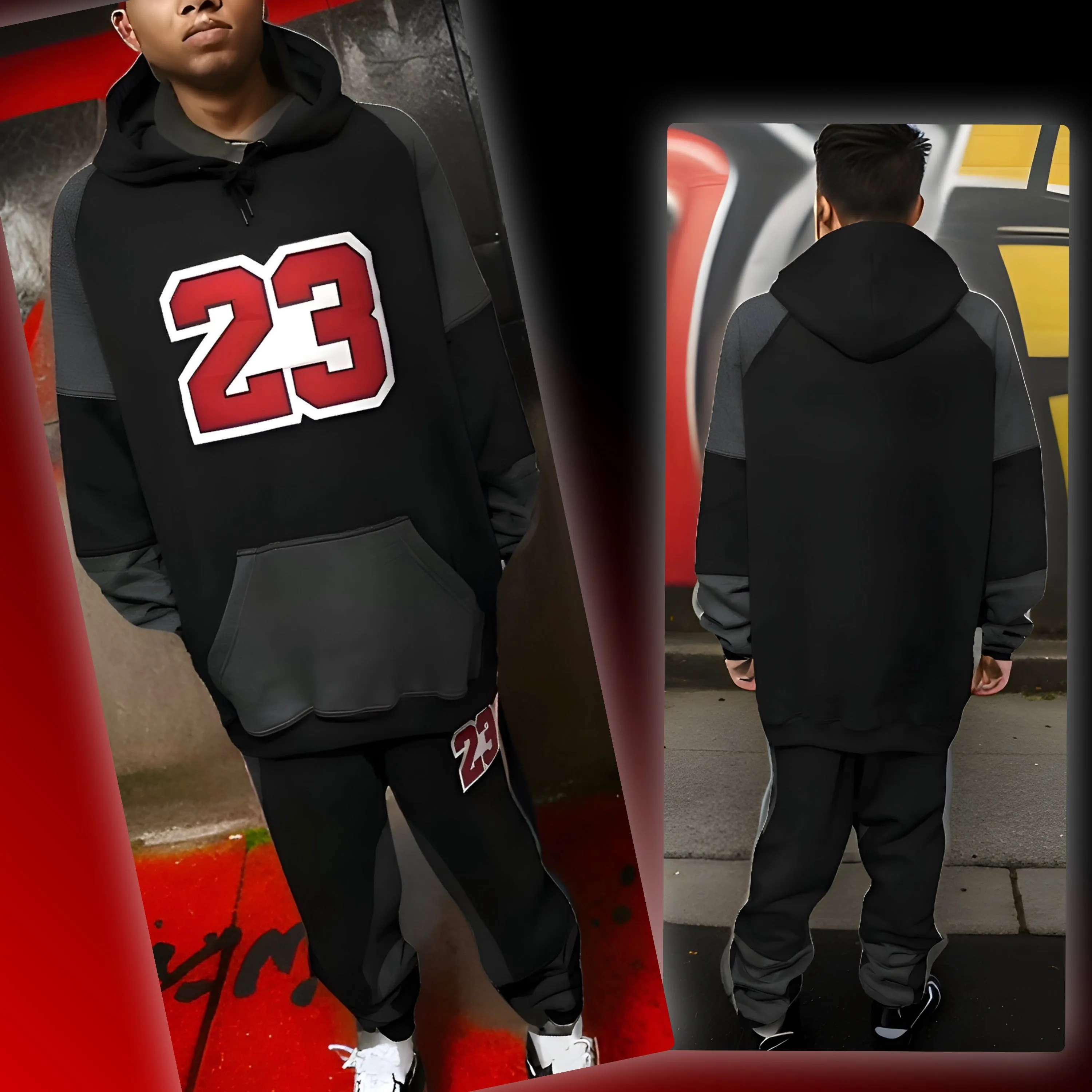 ^23^ (BLACK-DARK GREY) LUXURY JOGGER SWEATSUITS (CUT & SEW)