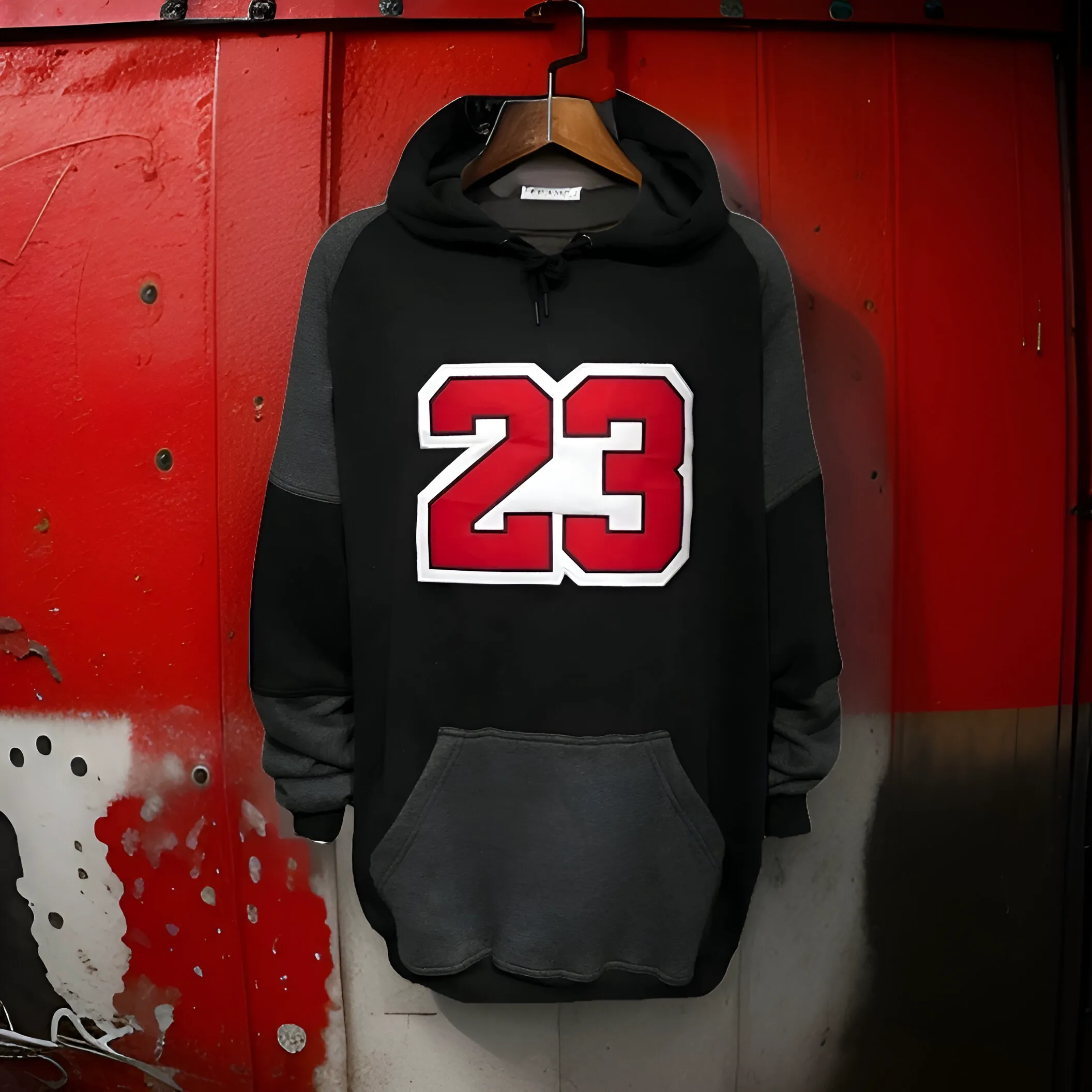 ^23^ (BLACK-DARK GREY) LUXURY PULLOVER HOODIES (CUT & SEW)