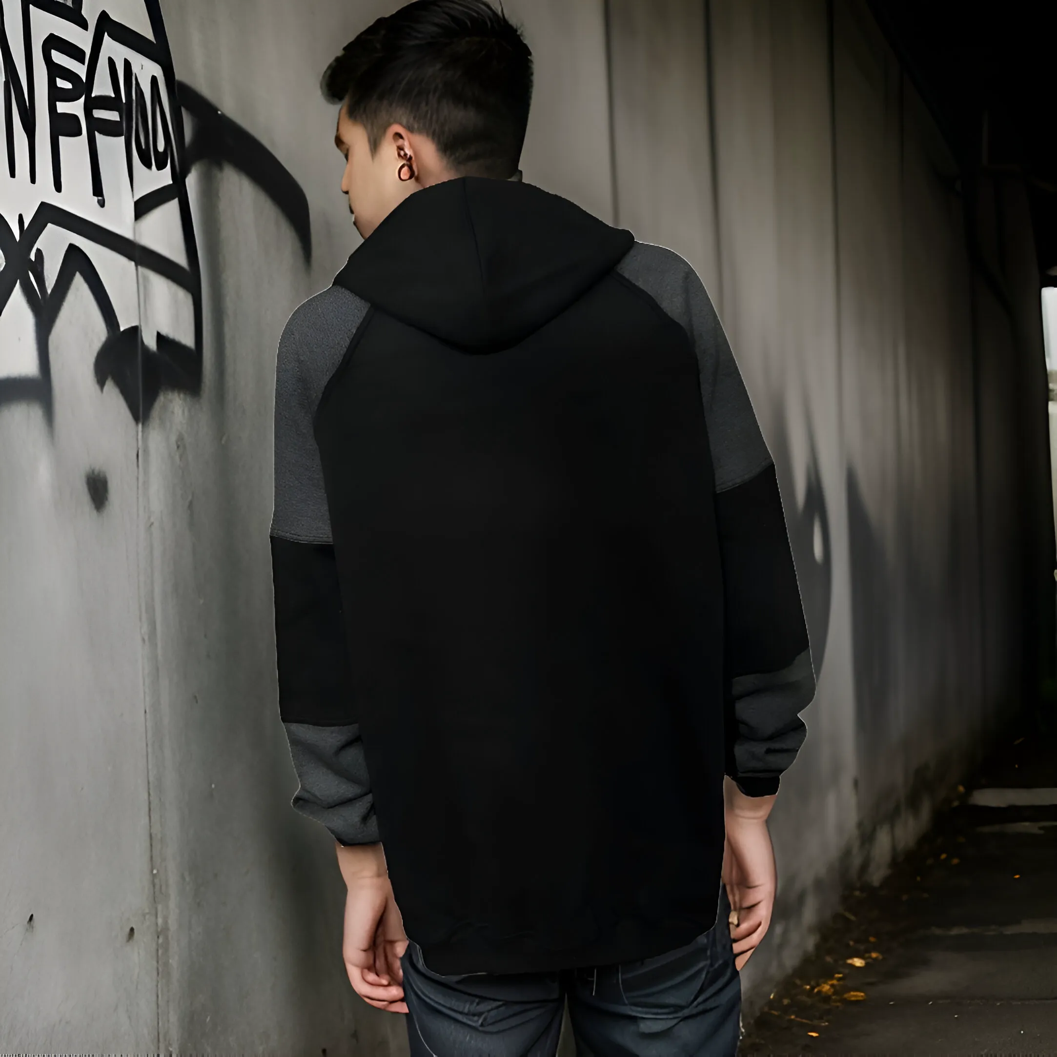 ^23^ (BLACK-DARK GREY) LUXURY PULLOVER HOODIES (CUT & SEW)