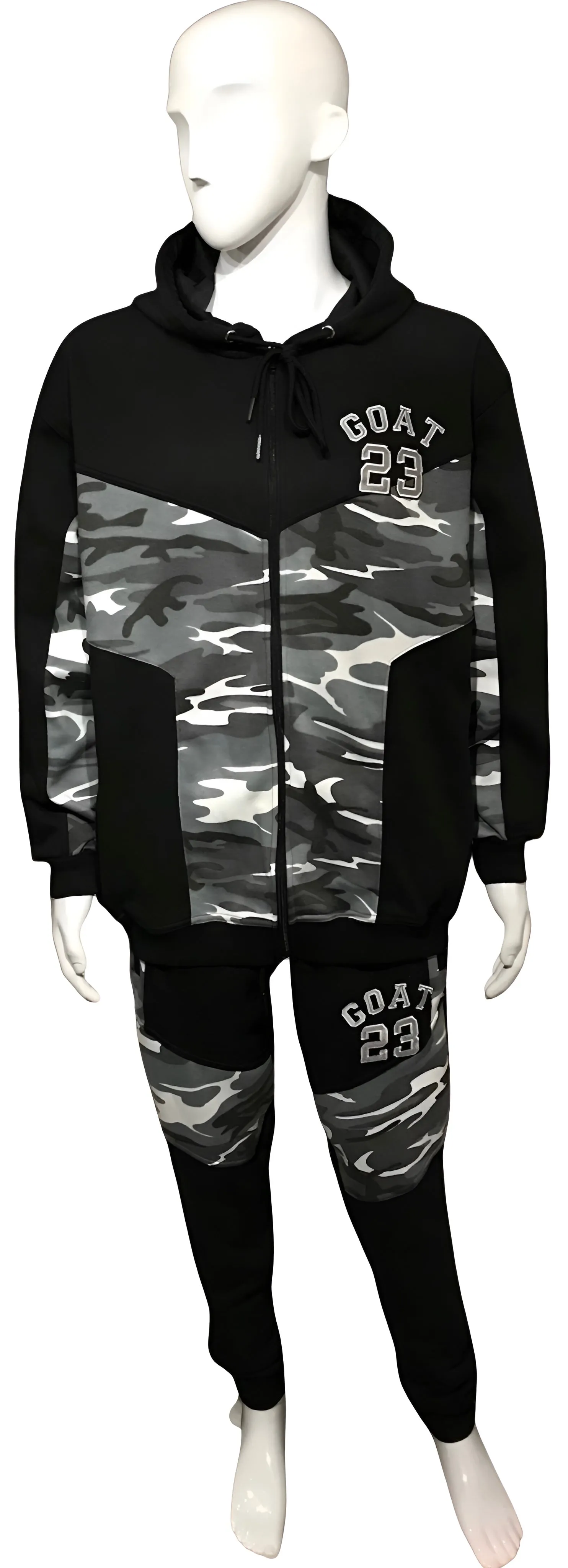 ^23 GOAT^ (GREY-CAMO) LUXURY HOODED ZIP UP SWEATSUITS