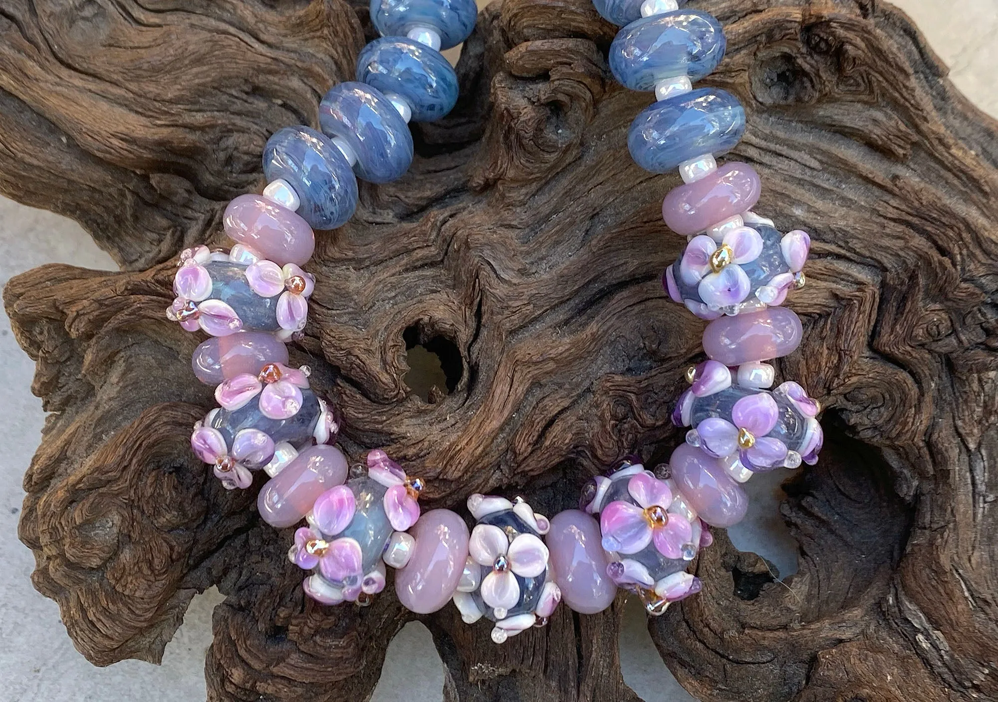 23 Purple & Blue Floral Lampwork Beads Set SRA