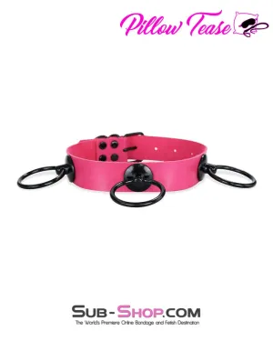 2336DL      Hot Pink Dark Restraint 3 Ring Collar with Black Hardware