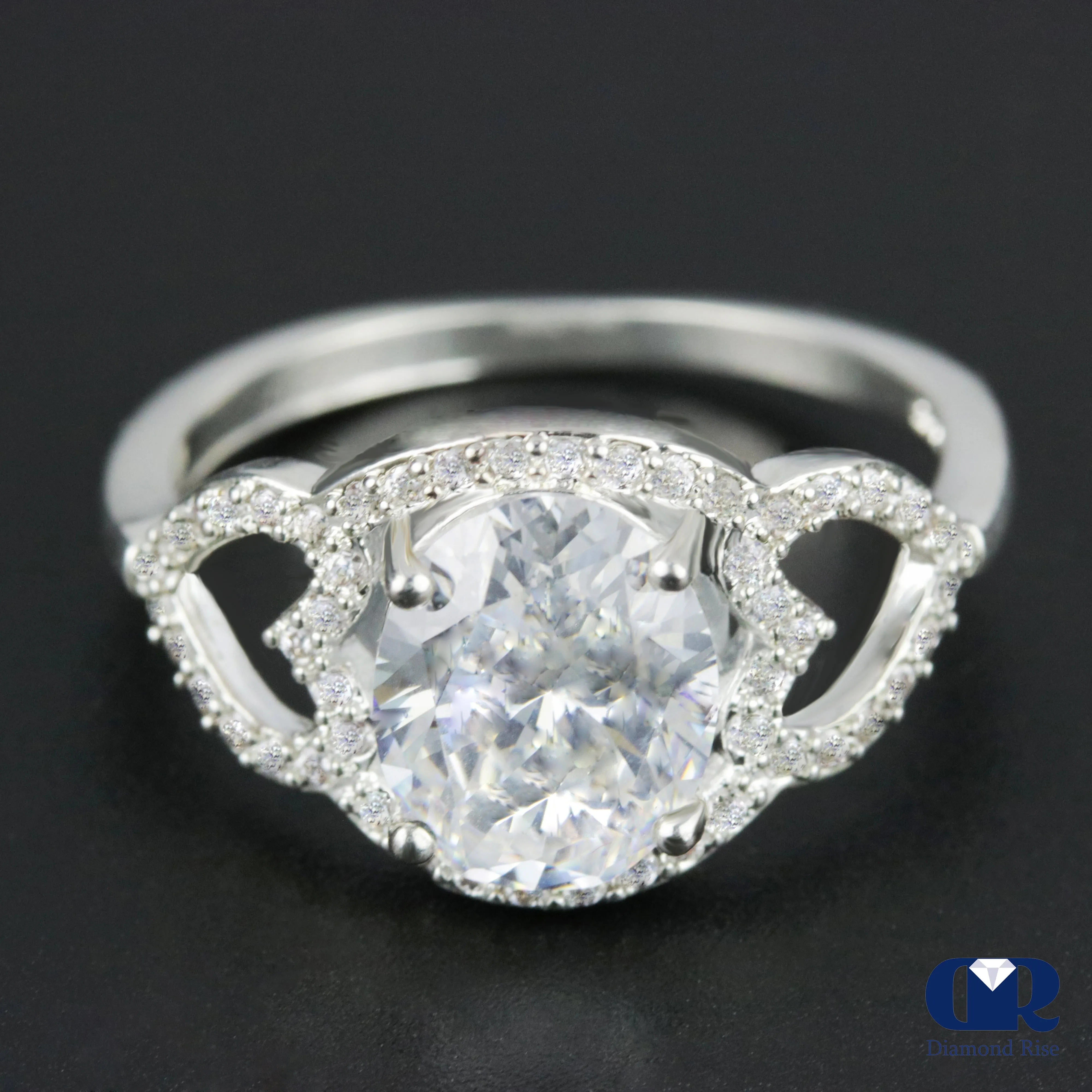 2.37 Carat Oval Cut Diamond Halo Engagement Ring In 14K White Gold