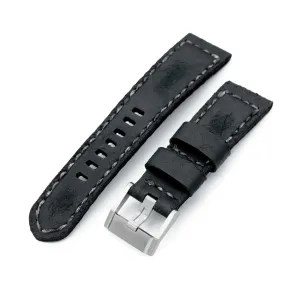 23mm Gunny x MiLTAT Brutal Black Distressed Leather Handmade Watch Band