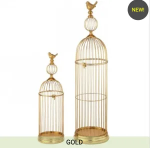 24 & 33.5" METAL & RESIN BIRD CAGE WITH BIRD SET OF 2