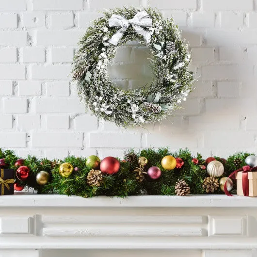 24 Inch Snowy Artificial Christmas PE Wreath with Pine Cones