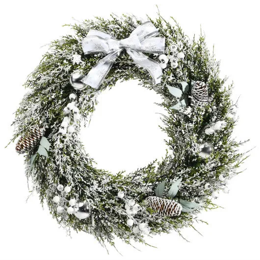 24 Inch Snowy Artificial Christmas PE Wreath with Pine Cones