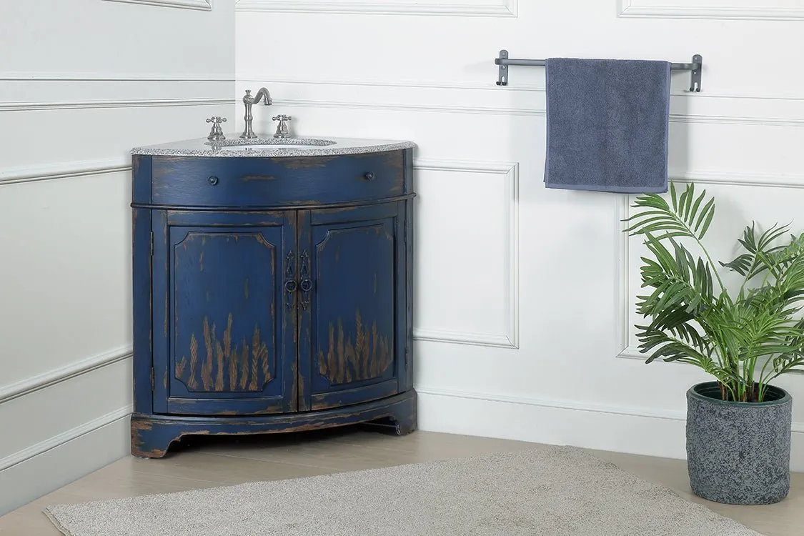 24 Inch Triadsville Freestanding Distressed Navy Blue Corner Bathroom Sink Vanity