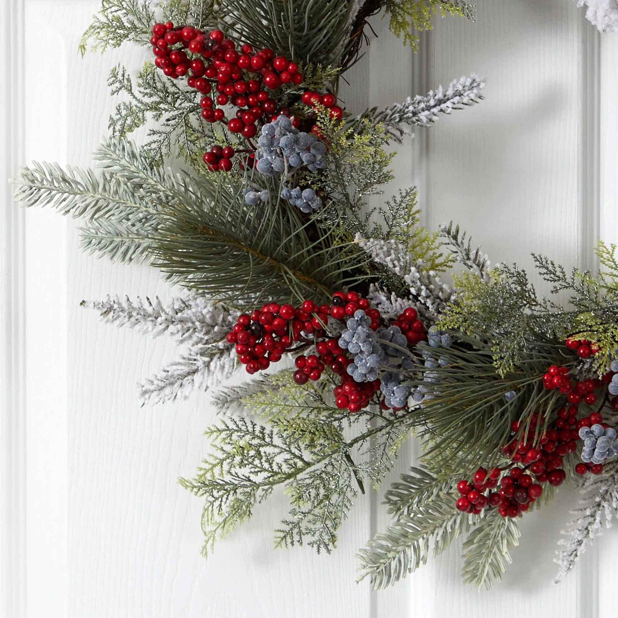 24” Pine and Cedar Artificial Wreath with Berries