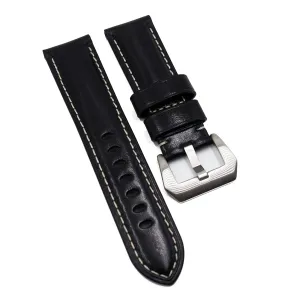 24mm Black Calf Leather Watch Strap For Panerai, Two Length Size