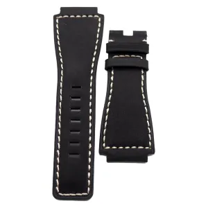 24mm Black Matte Calf Leather Watch Strap For Bell & Ross