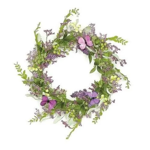 24" Decorative Purple and Green Mixed Berry and Butterfly Artificial Floral Wreath - Unlit