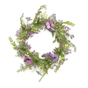 24" Decorative Purple and Green Mixed Berry and Butterfly Artificial Floral Wreath - Unlit