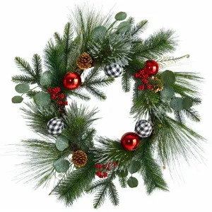 24" Holiday Foliage Artificial Wreath with Ornaments