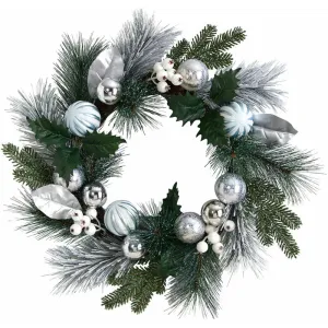 24" Holiday Foliage Artificial Wreath with Silver Ornaments