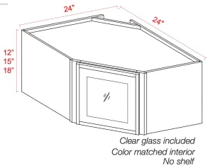 24" Wide Glass Door Wall Diagonal Cabinet - Shaker Slim