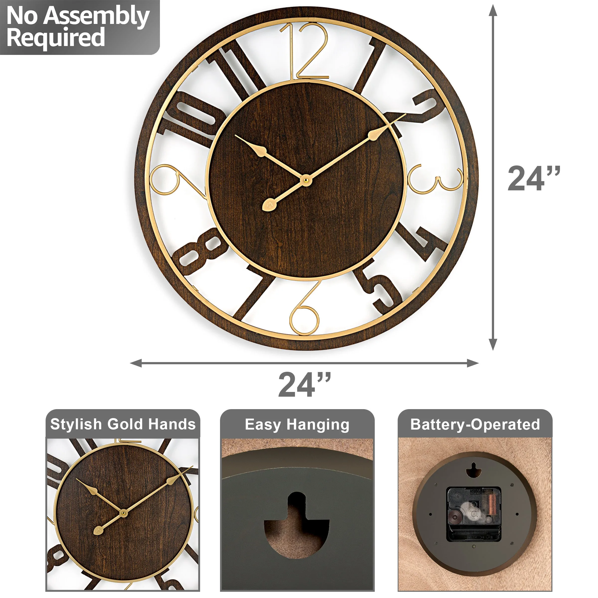 24" Wooden Wall Clock (Numeral)