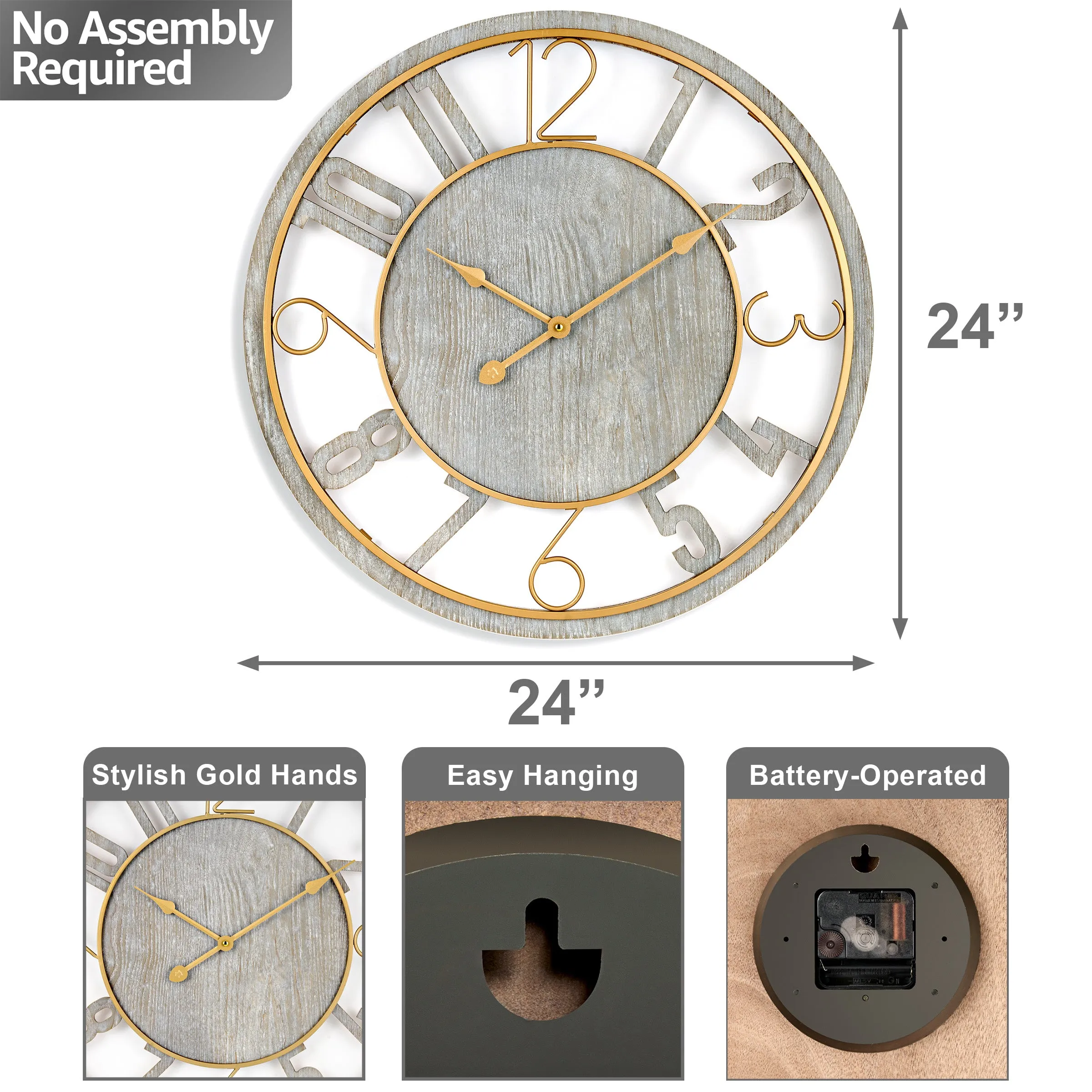 24" Wooden Wall Clock (Numeral)