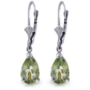 2.5 Carat 14K Solid White Gold High Prerogative Green Amethyst Earrings