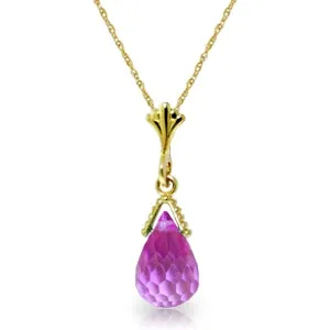 2.5 Carat 14K Solid Yellow Gold Necklace Briolette Pink Topaz