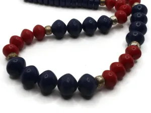 25 Inch Vintage Red and Blue Beaded Necklace