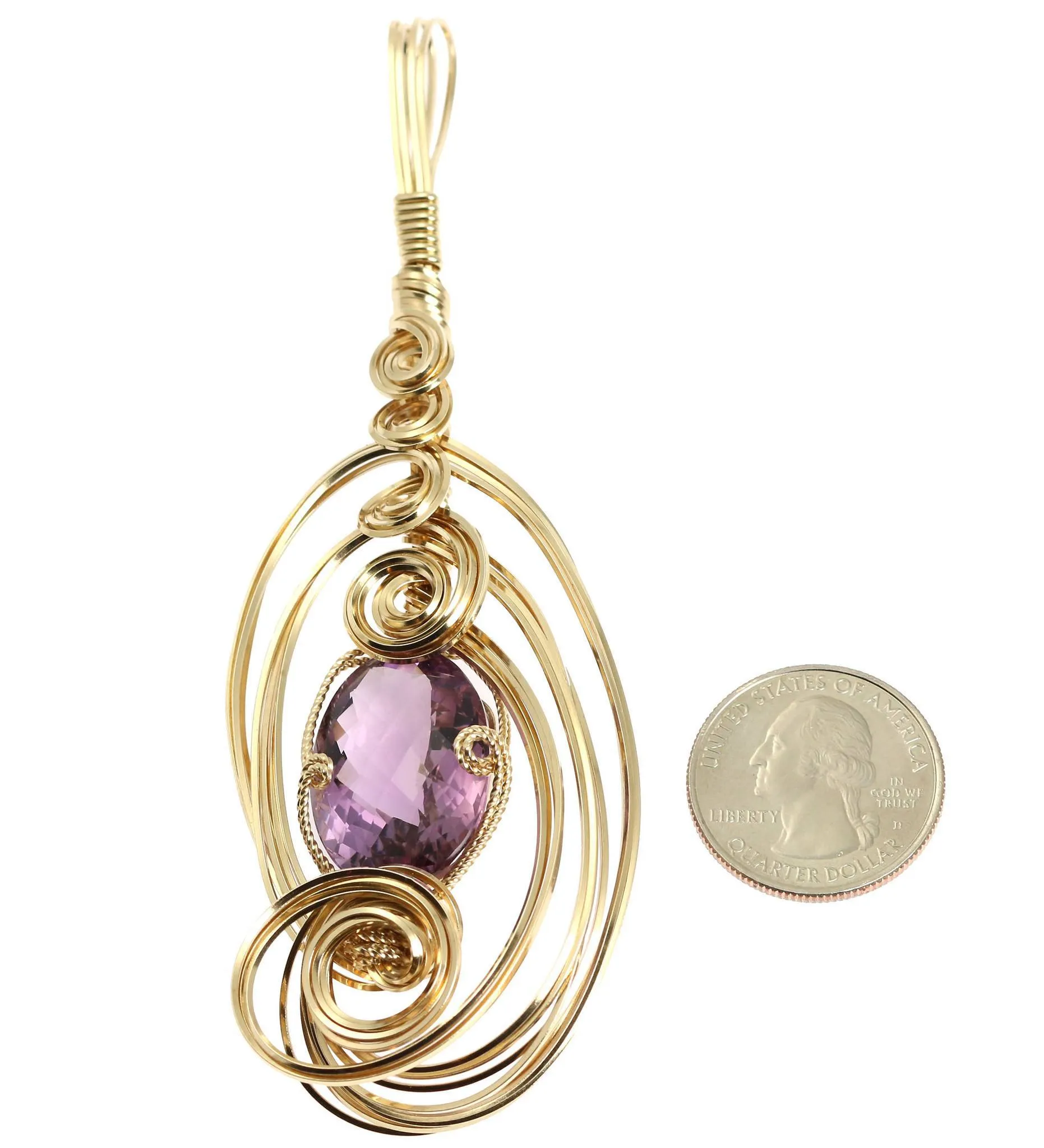 25.5 ct Amethyst 14K Gold-filled Wire Wrapped Pendant