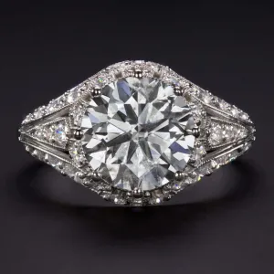 2.55ct CERTIFIED DIAMOND ENGAGEMENT RING VINTAGE STYLE ART DECO NATURAL ROUND