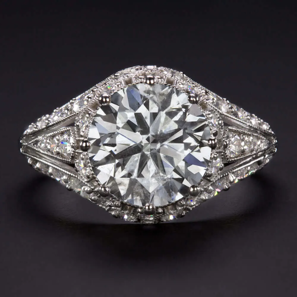 2.55ct CERTIFIED DIAMOND ENGAGEMENT RING VINTAGE STYLE ART DECO NATURAL ROUND