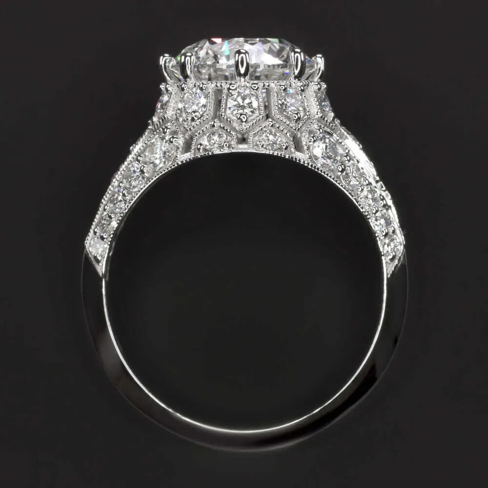 2.55ct CERTIFIED DIAMOND ENGAGEMENT RING VINTAGE STYLE ART DECO NATURAL ROUND