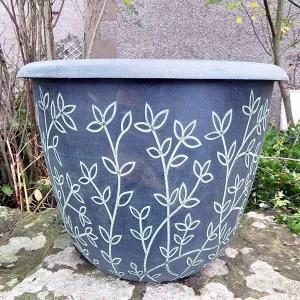 25cm Serenity Stout Planter Black/Green Plant Pot