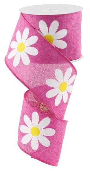 2.5" Bold Daisy Print Ribbon: Dk Pink - 10yds