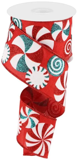 2.5" Bold Peppermint Ribbon: Red/Wht/Turq - 10yds