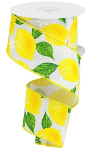 2.5" Lemon Print Ribbon: White - 10yds