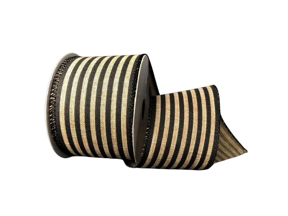 2.5" Nat/Black Cabana Stripe Ribbon - 10yd