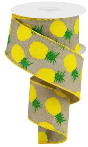 2.5" Pineapple Print Ribbon: Beige - 10yds