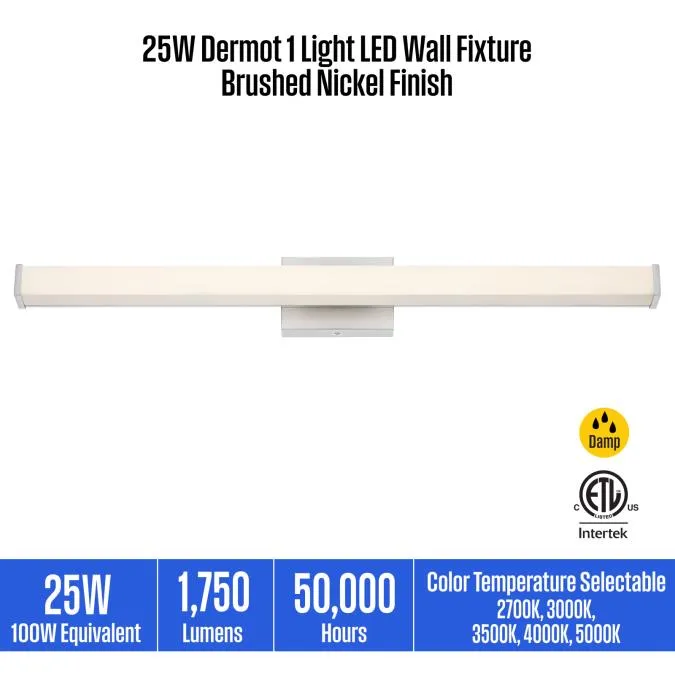 25W Dermot 1 Light LED Wall Fixture, Brushed Nickel Finish