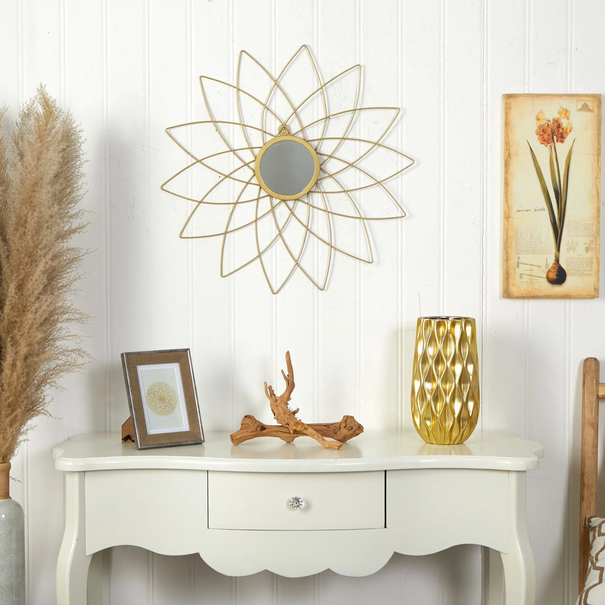 26” Gold Metal Flower Accent Wall Mirror