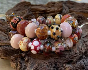 26 Red Brown Orphan Lampwork Beads Mix SRA