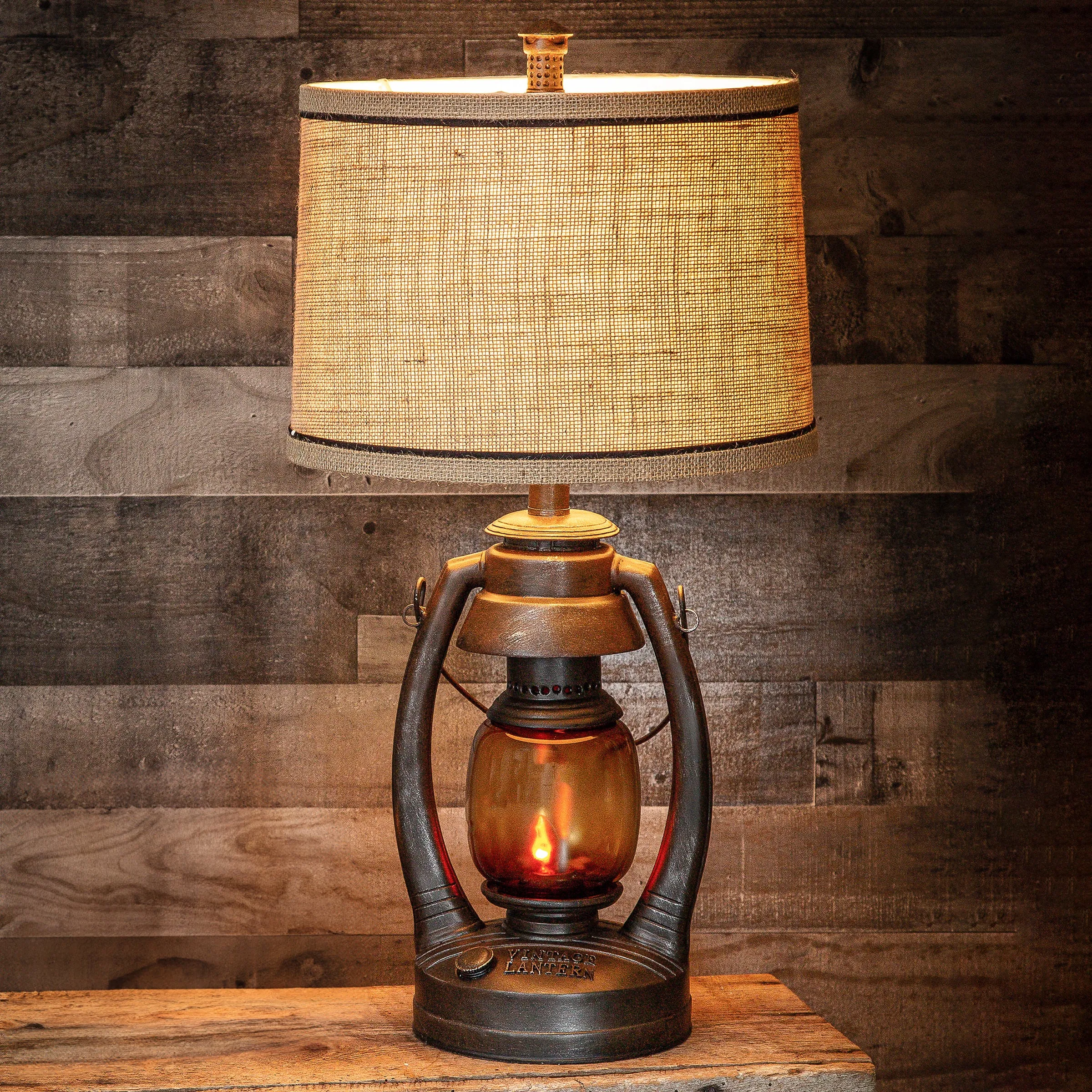 26”H Rusty Vintage Lantern Table Lamp