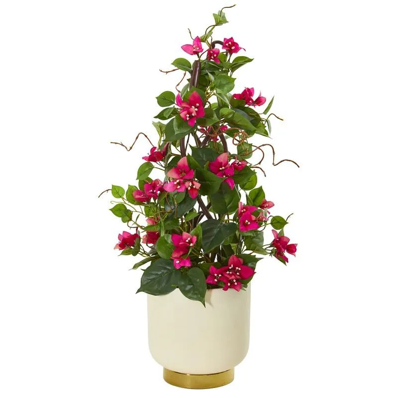 26" Bougainvillea Artificial Plant in White Designer Bowl