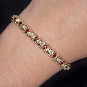 2.75ct NATURAL BURMA RUBY DIAMOND TENNIS BRACELET 22gm 14k YELLOW GOLD CLASSIC