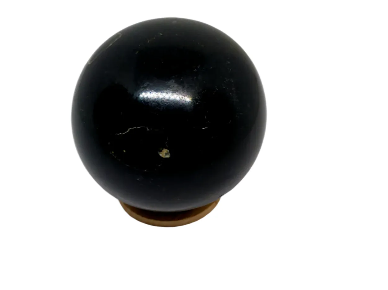 279G Black Tourmaline Crystal Moon Phase with Pentagram Sphere