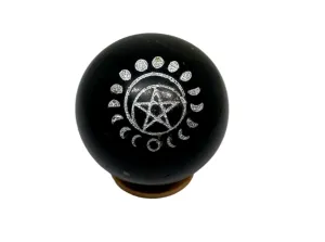 279G Black Tourmaline Crystal Moon Phase with Pentagram Sphere