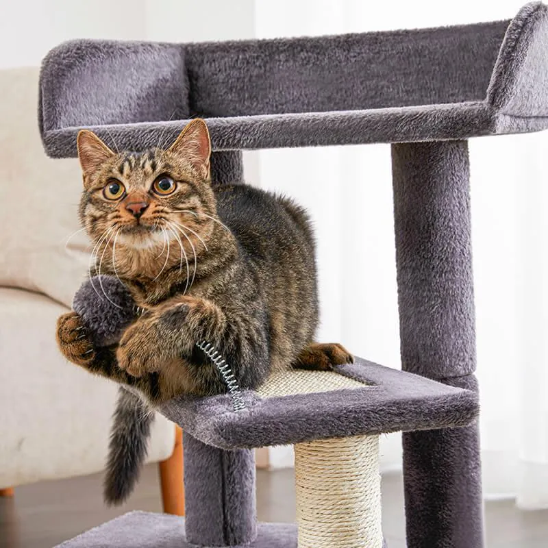 27" Multi-Level Wood Kitty Condo with Scratching Post and Pad