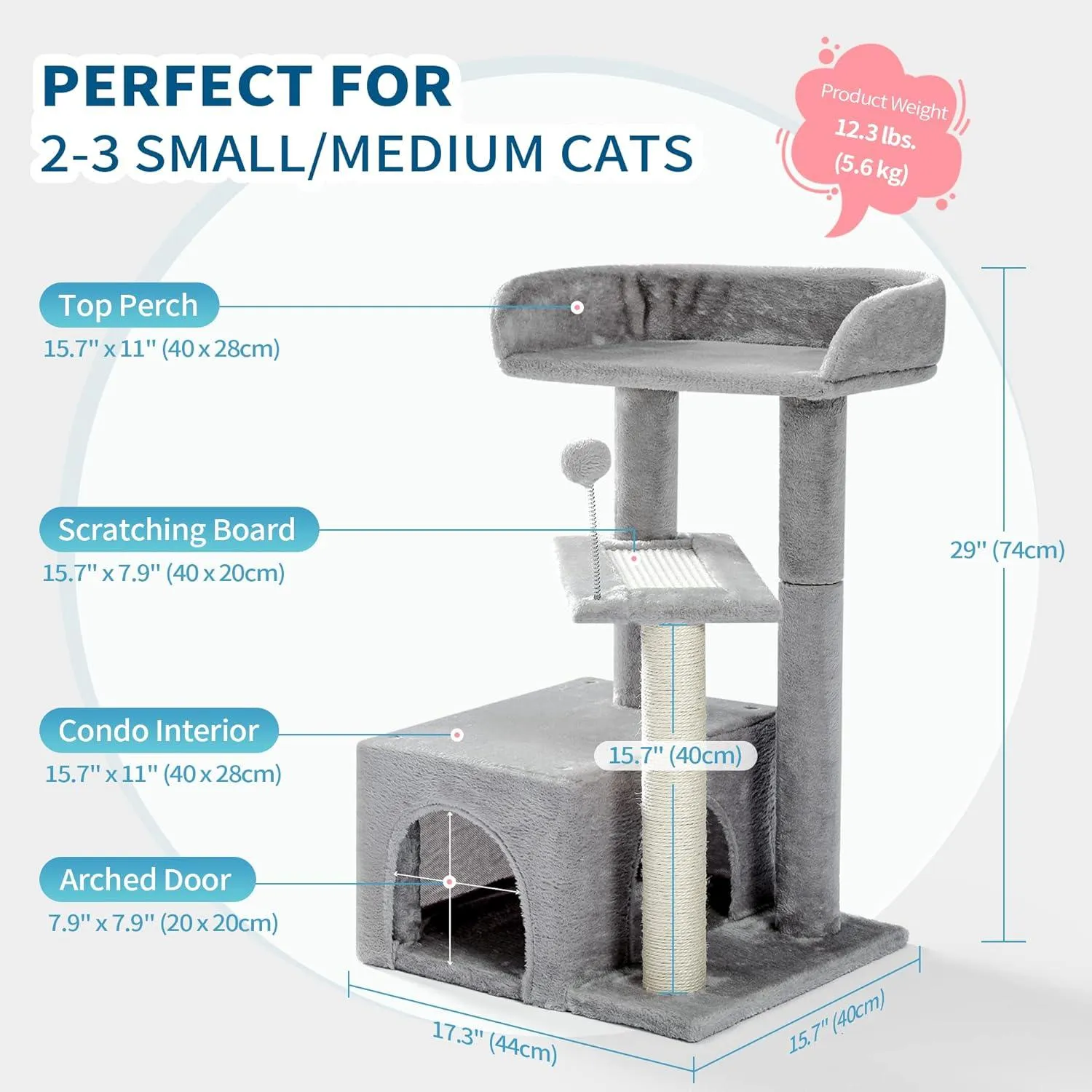 27" Multi-Level Wood Kitty Condo with Scratching Post and Pad