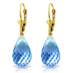 28 Carat 14K Solid Yellow Gold Loveliness Blue Topaz Earrings