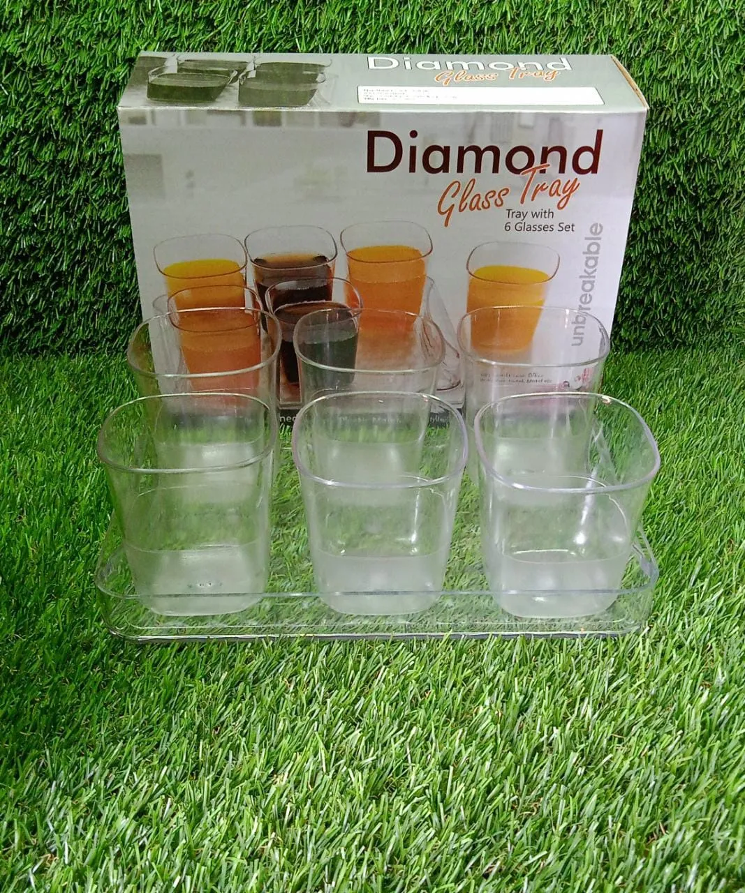 2832 6pc Glasses Set With tray Stylish Transparent Water Glass / Juice Glass / Beer Glass / Wine Glass Plastic Glass Set