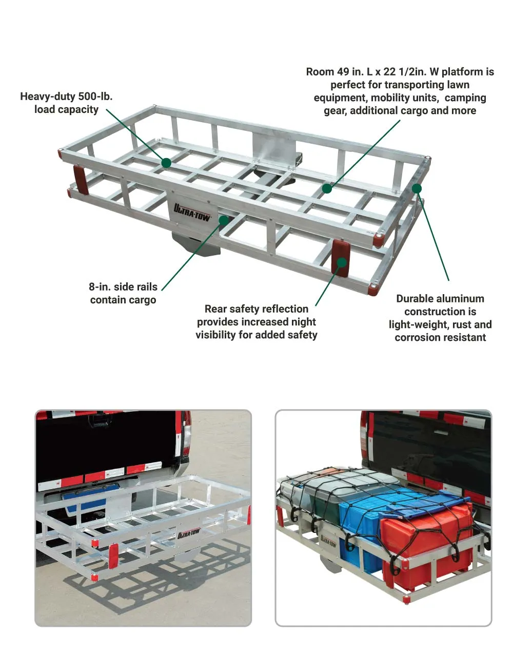 (28679.ULT) Ultra-Tow Aluminum Hitch Cargo Carrier | 500-Lb. Cap | Silver | 49-In. X 22.5-In. x 8-In.H